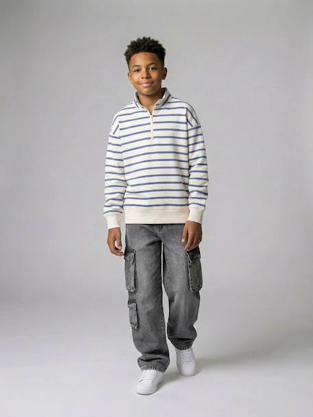 Loose fit denim battle trousers for boys bleached denim+denim grey - vertbaudet enfant 