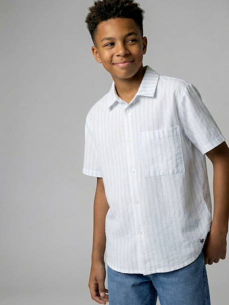 Striped short-sleeved shirt striped blue - vertbaudet enfant 