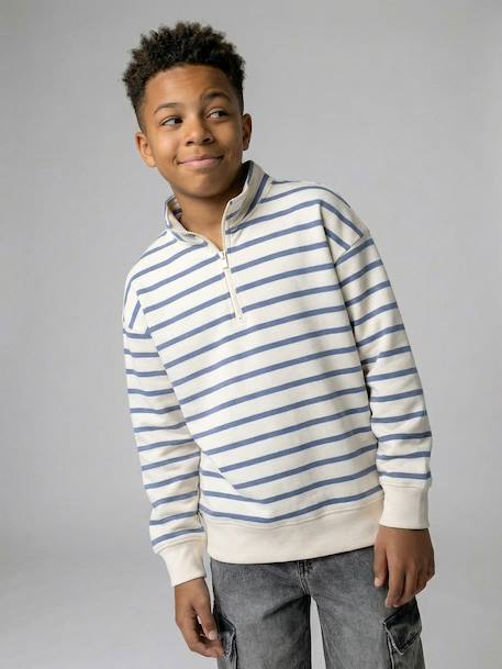 Boy's zipped high neck sweatshirt striped blue - vertbaudet enfant 