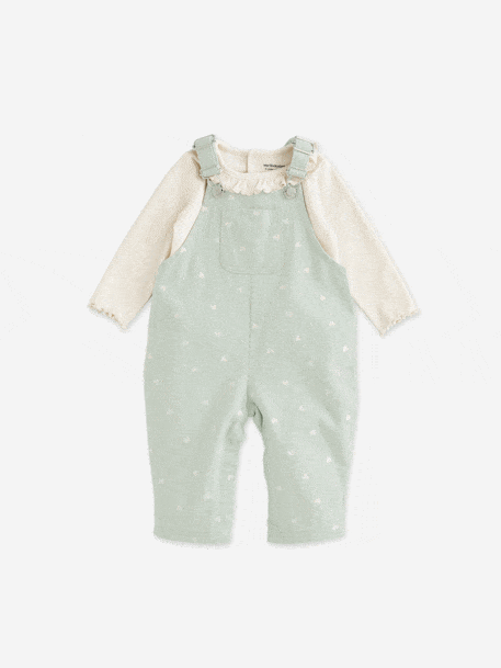Baby dungaree and heart T-shirt set aqua green - vertbaudet enfant 