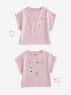 Girls-Tops-T-Shirts-Pack of 2 T-shirts and best friends bracelets 