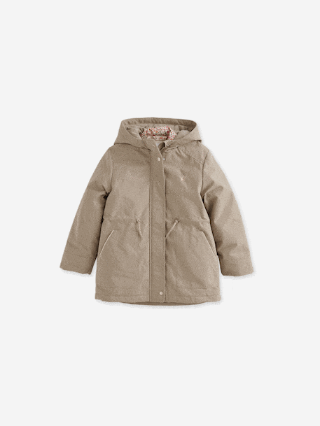 Girl's 3-in-1 parka and floral print windcheater khaki - vertbaudet enfant 