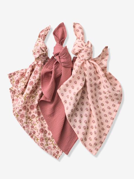 Pack of 3 cotton muslin squares for baby printed pink - vertbaudet enfant 