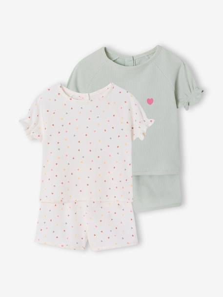 Pack of 2 practical girls' pyjama shorts sage green - vertbaudet enfant 