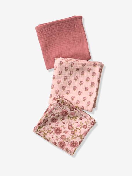 Pack of 3 cotton muslin squares for baby printed pink - vertbaudet enfant 