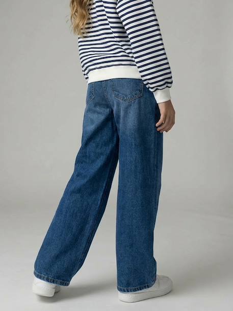Girl's wide-leg denim trouser denim grey+medium blue - vertbaudet enfant 