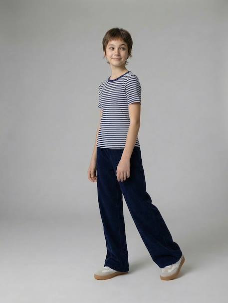 Wide-leg velvet trousers navy blue - vertbaudet enfant 