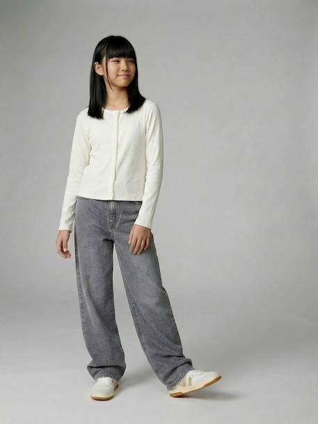 Girl's wide-leg denim trouser denim grey+medium blue - vertbaudet enfant 