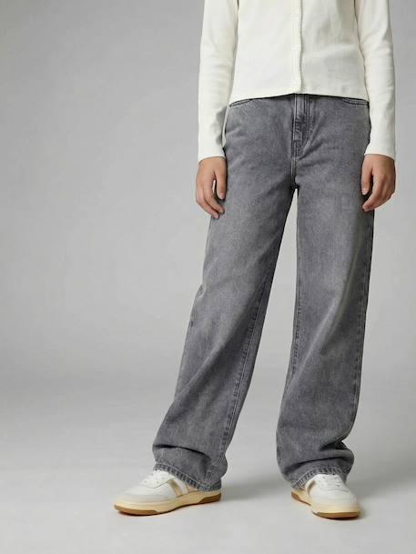 Girl's wide-leg denim trouser denim grey+medium blue - vertbaudet enfant 