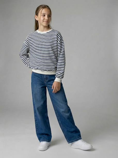 Girl's wide-leg denim trouser denim grey+medium blue - vertbaudet enfant 