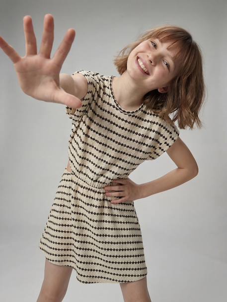 Fancy Openwork Knit Dress for Girls, JONEN striped black - vertbaudet enfant 