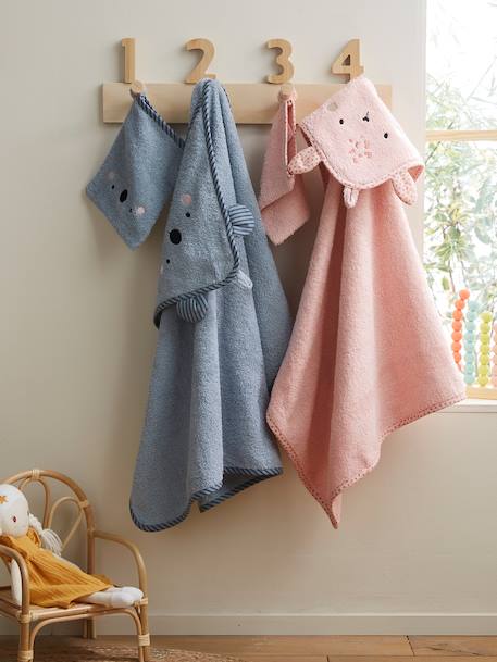 Cape de bain à capuche brodée animaux BLANC+bleu+rose - vertbaudet enfant 