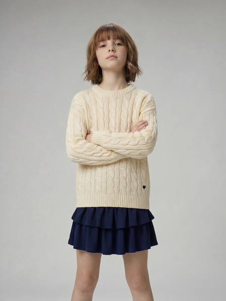 Jonen girl's cable knit jumper vanilla - vertbaudet enfant 