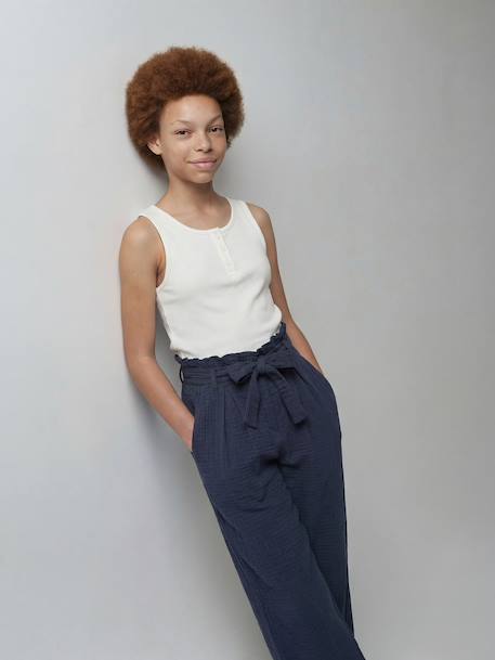 Jonen girl's cotton gauze trousers ink blue+khaki - vertbaudet enfant 