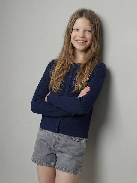 Girl's cardigan navy blue+sage green - vertbaudet enfant 