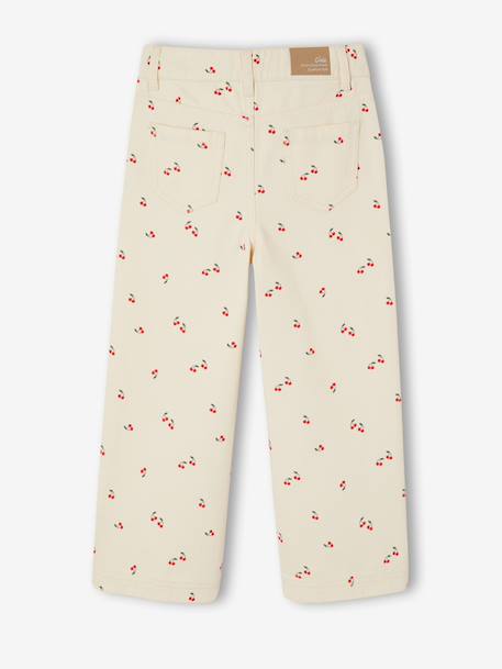 Girl's wide-leg cherry print cotton trousers vanilla - vertbaudet enfant 