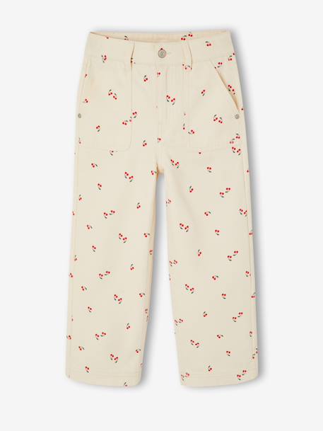 Girl's wide-leg cherry print cotton trousers vanilla - vertbaudet enfant 