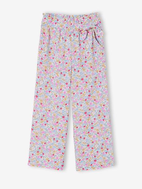 Pantalon fille large motifs fleurs beige+vanille+vert - vertbaudet enfant 