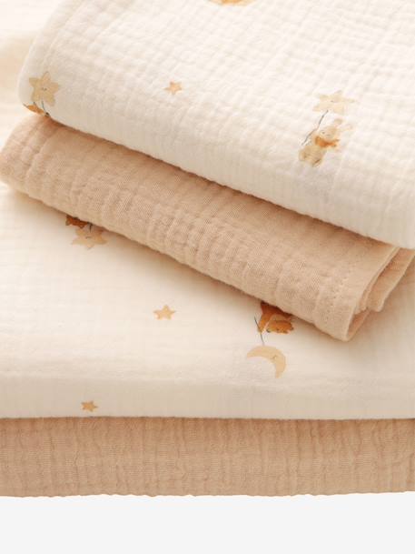 Pack of 4 muslin squares in cotton gauze printed white - vertbaudet enfant 