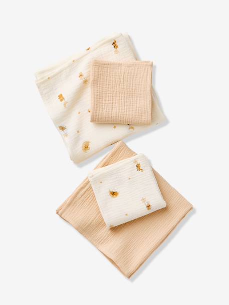 Pack of 4 muslin squares in cotton gauze printed white - vertbaudet enfant 