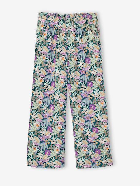 Pantalon fille large motifs fleurs beige+vanille+vert - vertbaudet enfant 