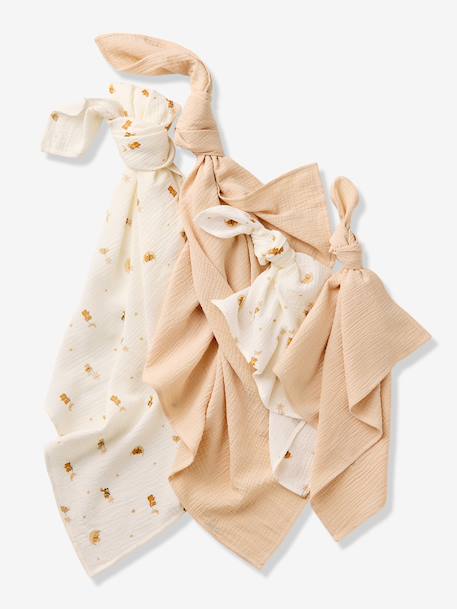 Pack of 4 muslin squares in cotton gauze printed white - vertbaudet enfant 