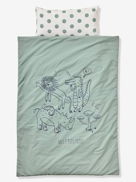 Customisable cotton sleeping bag sage green - vertbaudet enfant 