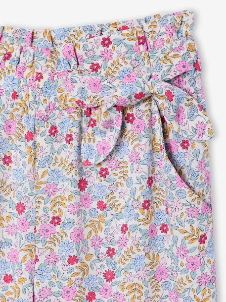 Pantalon fille large motifs fleurs beige+vanille+vert - vertbaudet enfant 