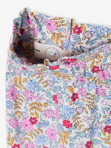 Pantalon fille large motifs fleurs beige+vanille+vert - vertbaudet enfant 