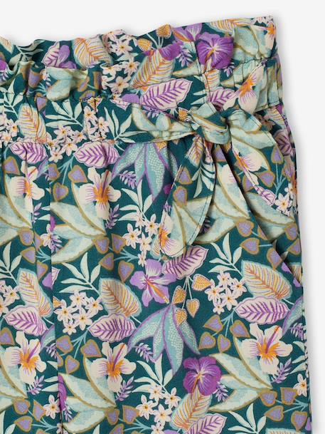 Pantalon fille large motifs fleurs beige+vanille+vert - vertbaudet enfant 