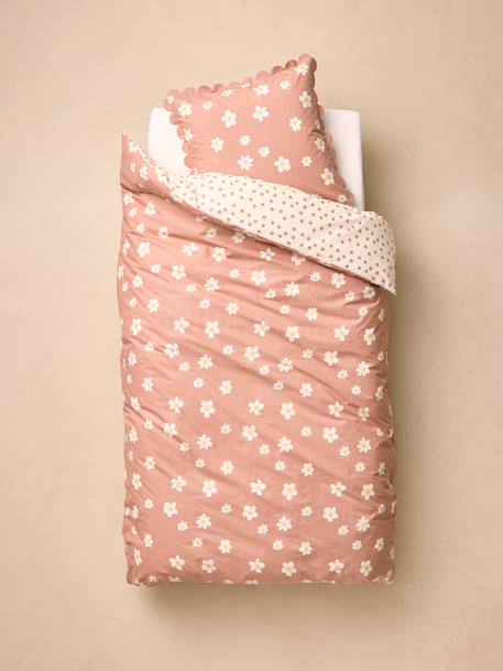 Parure housse de couette et taie d'oreiller rose imprimé - vertbaudet enfant 