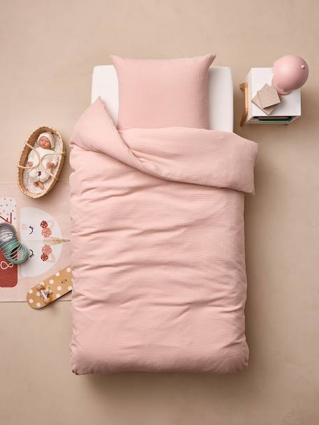 Plain duvet cover set and pillowcase old rose+sage green - vertbaudet enfant 