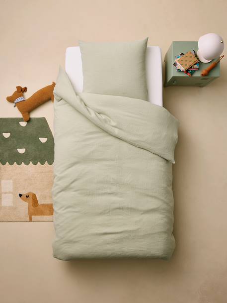 Plain duvet cover set and pillowcase old rose+sage green - vertbaudet enfant 