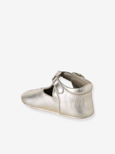 Leather baby slippers gold+white - vertbaudet enfant 