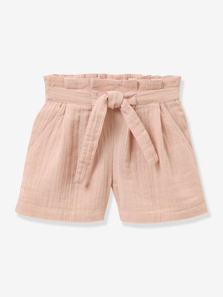 Girls' shorts with belted waist navy blue+pale pink - vertbaudet enfant 