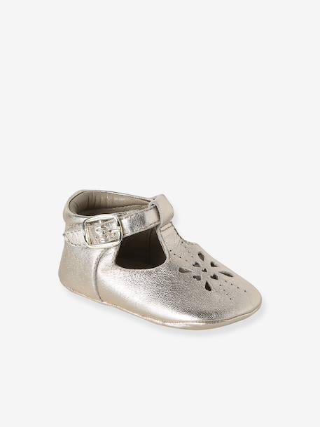 Leather baby slippers gold+white - vertbaudet enfant 