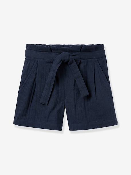 Girls' shorts with belted waist navy blue+pale pink - vertbaudet enfant 