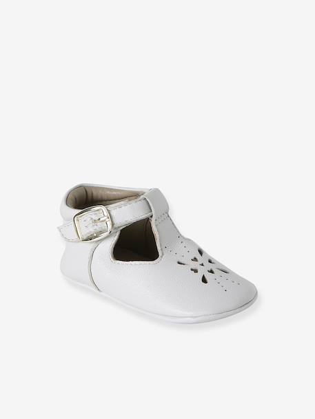 Leather baby slippers gold+white - vertbaudet enfant 