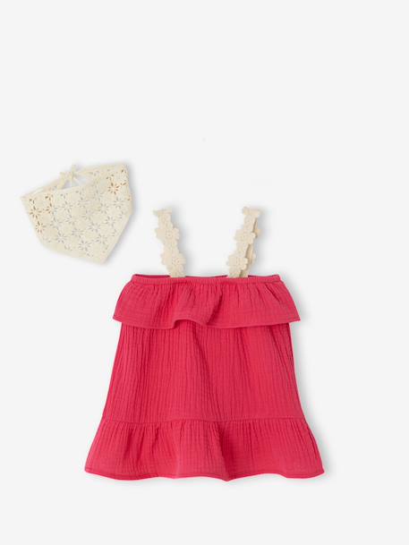 Baby girls' dress and bandana set raspberry pink - vertbaudet enfant 