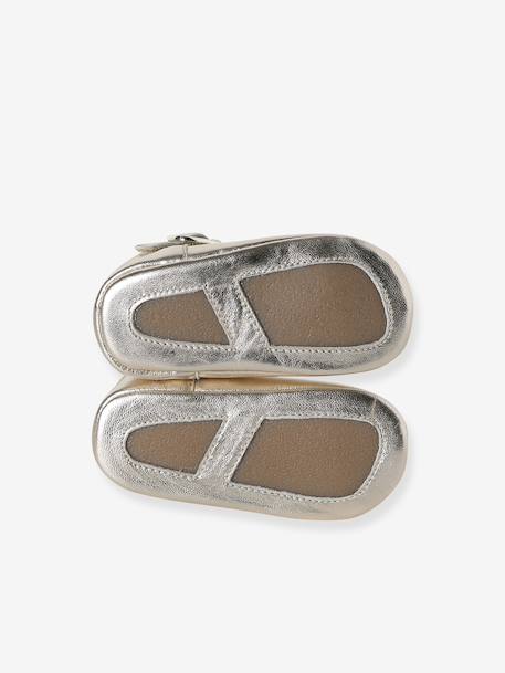 Leather baby slippers gold+white - vertbaudet enfant 