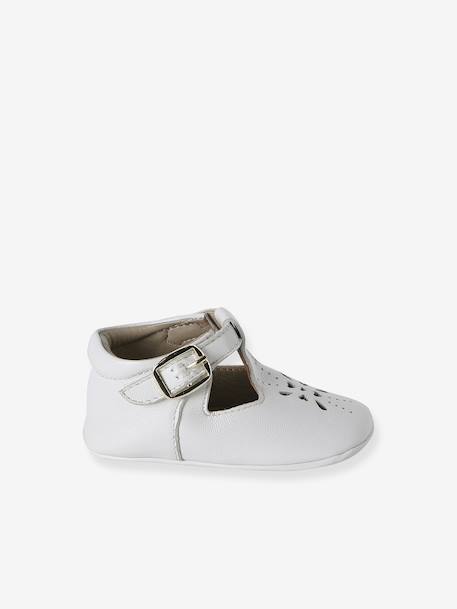 Leather baby slippers gold+white - vertbaudet enfant 