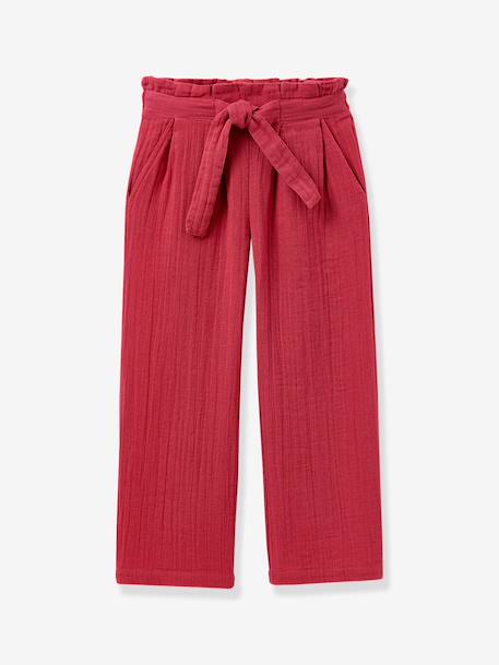 Girls' belted trousers pomegranate - vertbaudet enfant 