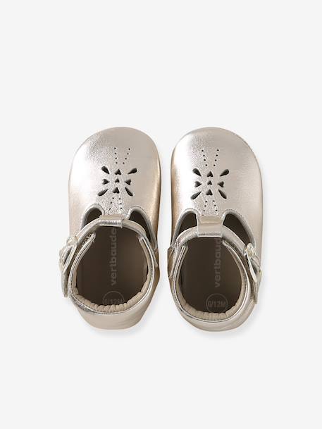 Leather baby slippers gold+white - vertbaudet enfant 
