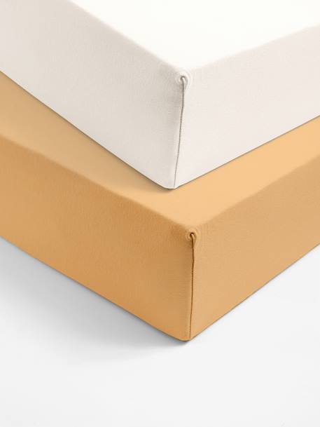 Baby Pack of 2 Fitted Sheets in Stretch Jersey Knit beige+Green+Grey+Light Pink+mustard+Mustard+sage green+white - vertbaudet enfant 