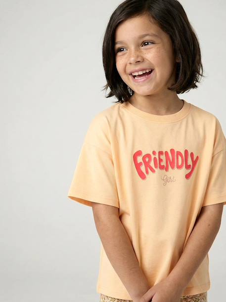 T-shirt fille imprimé manches courtes anthracite+beige+jaune pâle+sable - vertbaudet enfant 