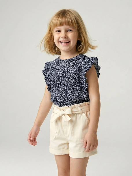 Short fille style paperbag écru+rose+tomette - vertbaudet enfant 
