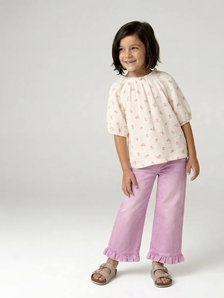 Girl's cotton gauze blouse ecru+sage green+vanilla - vertbaudet enfant 
