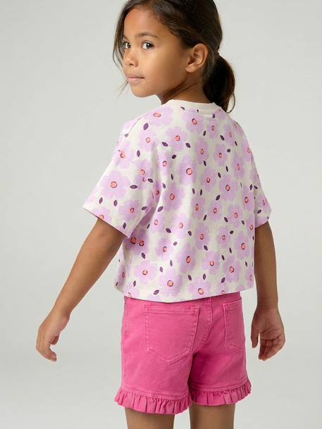 Cropped short-sleeved T-shirt for girls beige+ecru+rosy - vertbaudet enfant 