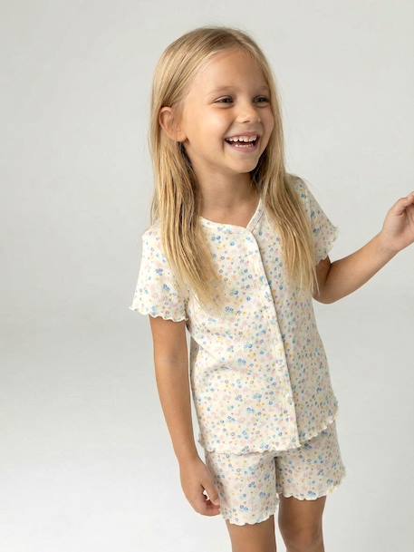 Pack of 2 ribbed floral pyjama shorts ecru - vertbaudet enfant 