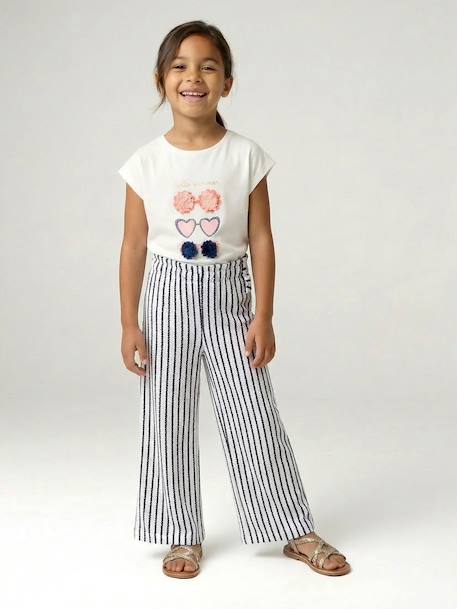 Wide striped knitted leggings striped blue+striped red - vertbaudet enfant 